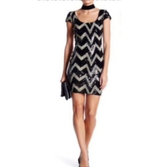 Dress the Population Womens Black Sequins Open Back Mini Cocktail Dress Sz S New - Picture 1 of 10